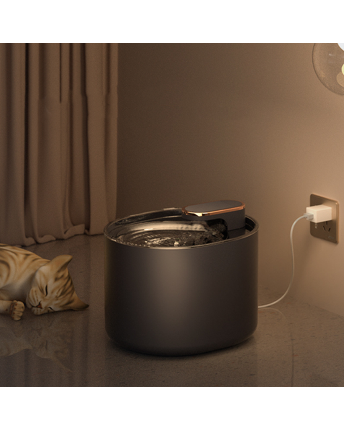 Fuente de agua automática silenciosa para mascotas de 3 litros - color gris