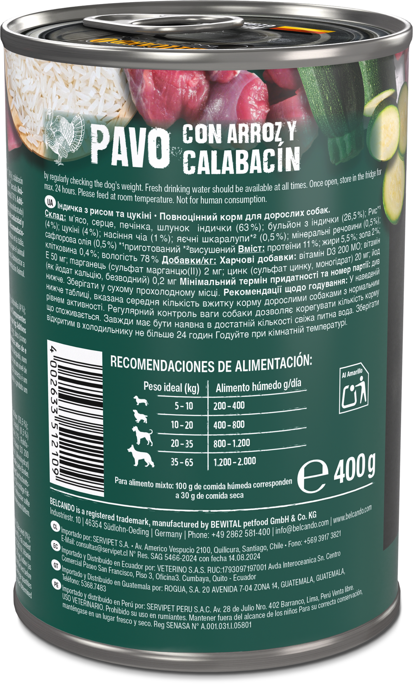 Lata para Perros Belcando Pavo 400 gr