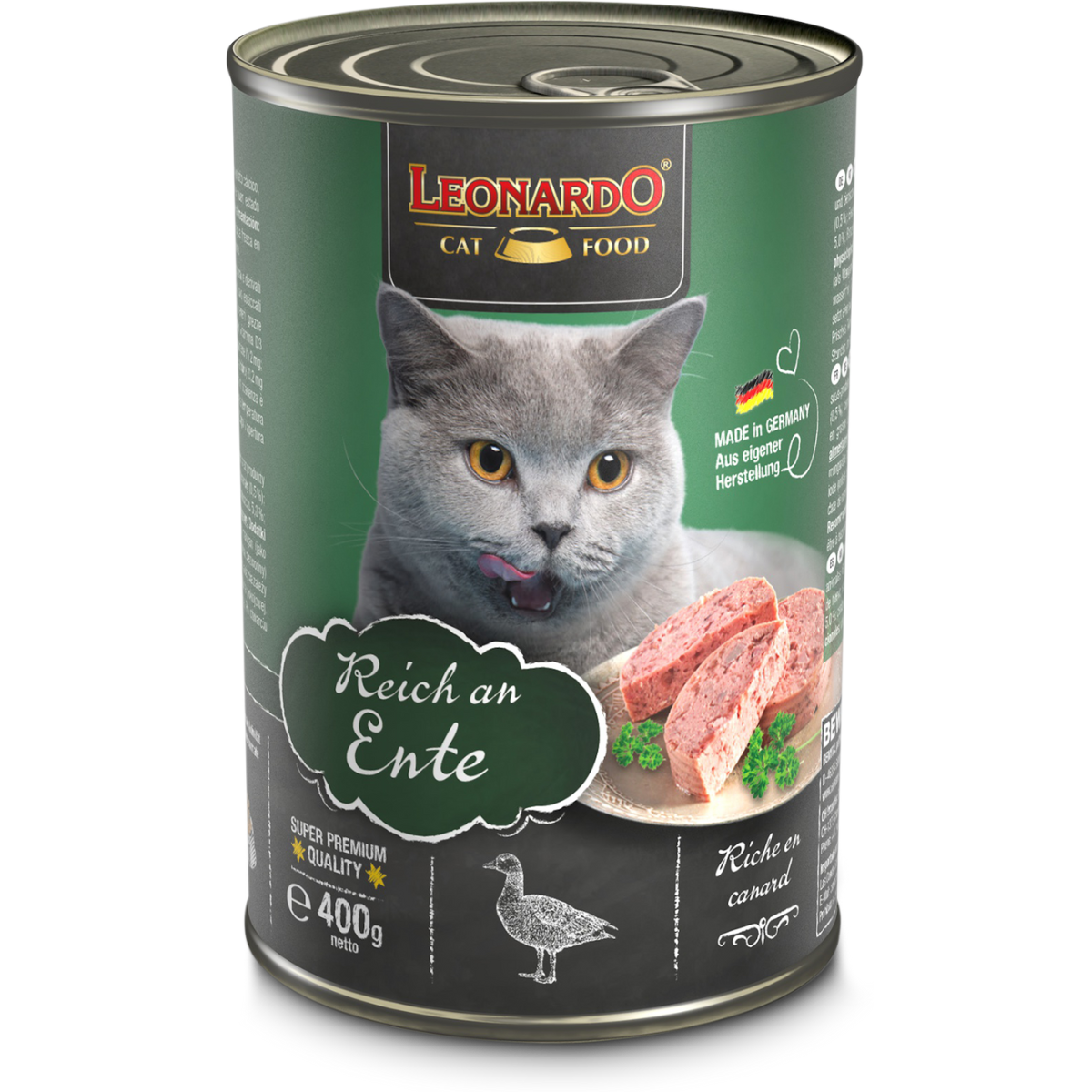 Lata QS para Gatos Leonardo Pato 400 gr