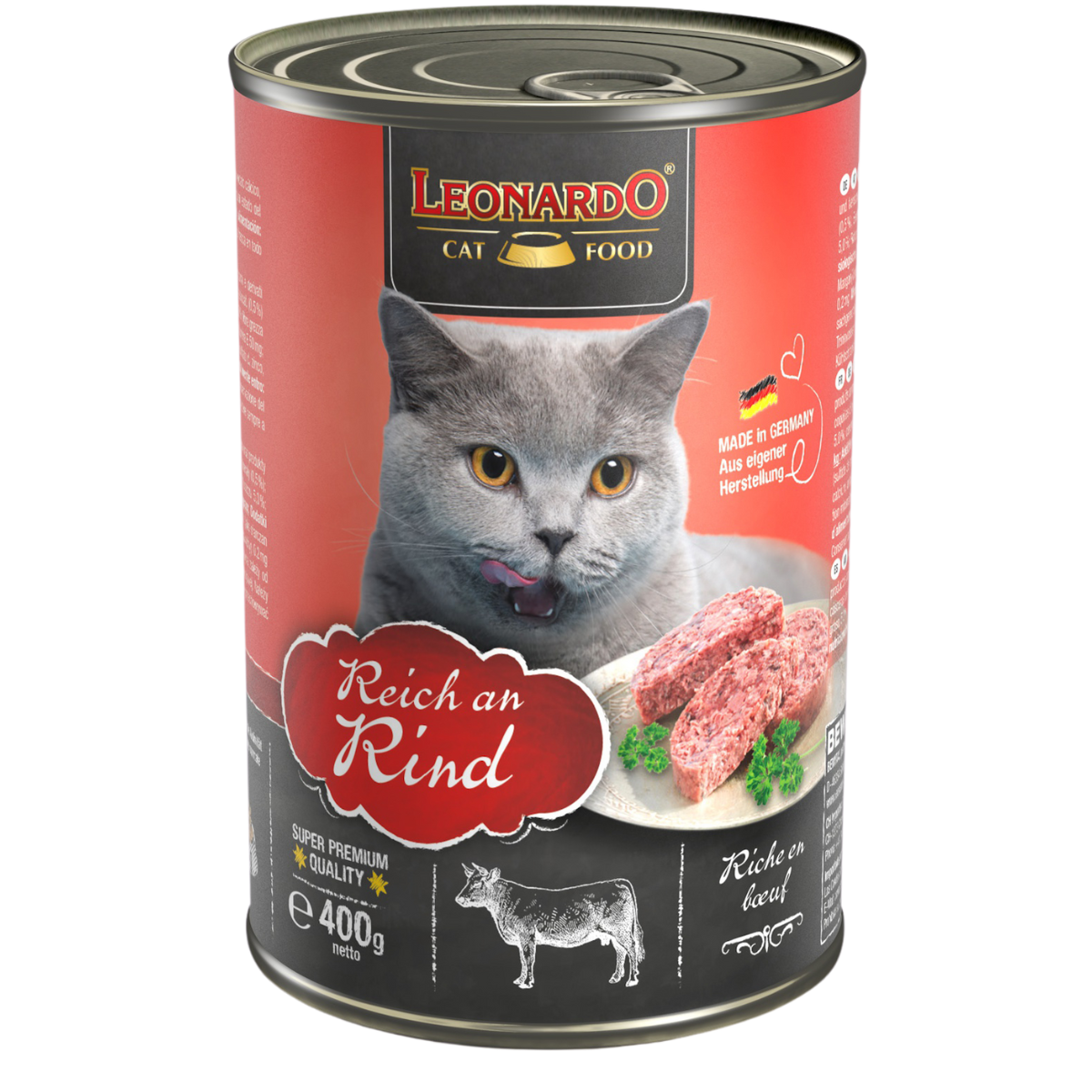 Lata QS para Gatos Leonardo Ternera 400 gr
