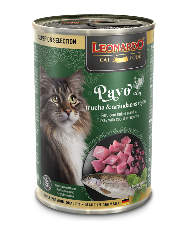 Lata SUP para Gatos Leonardo Pavo con Trucha - 400 gr