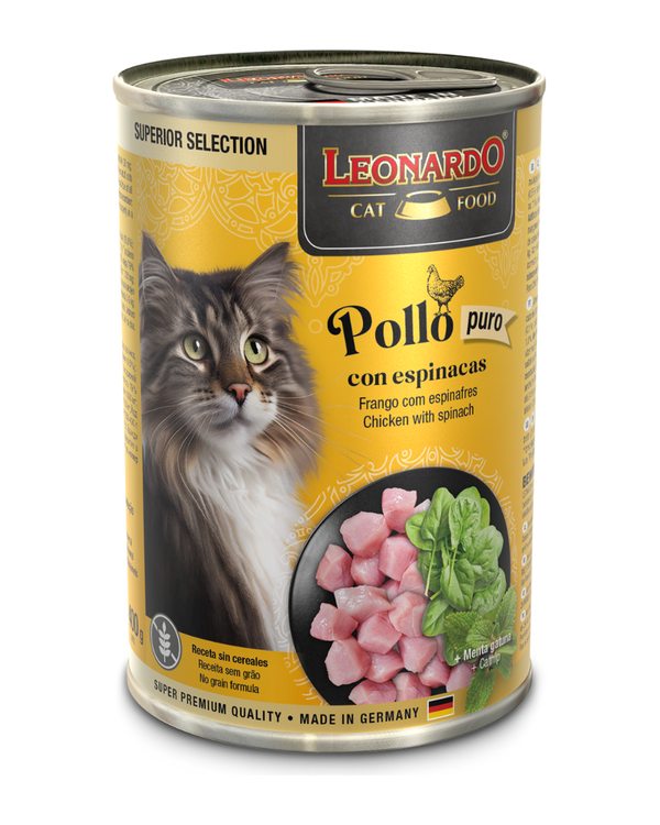 Lata SUP para Gatos Leonardo Pollo con Espinaca - 400 gr