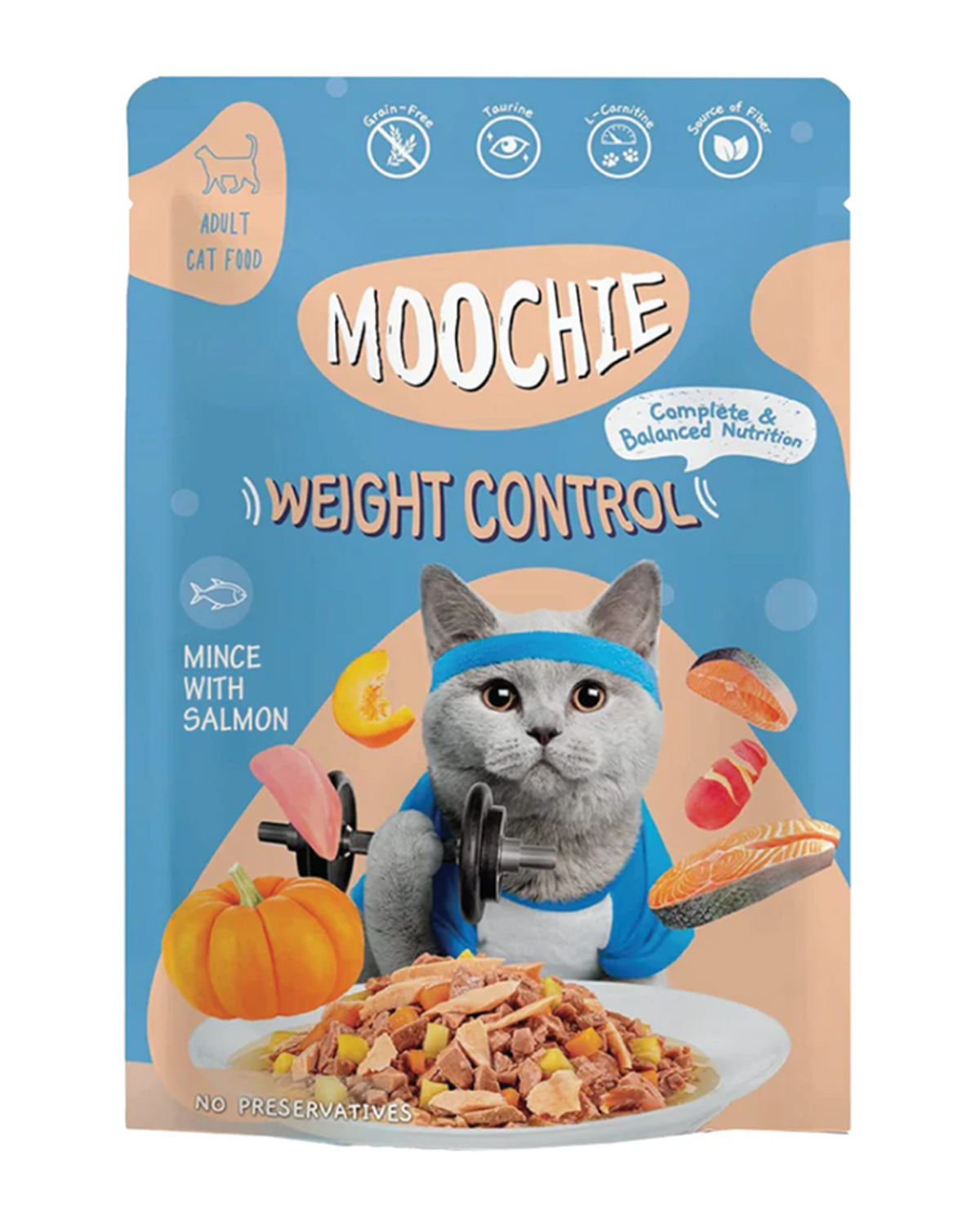 Moochie Cat Weight Control Gato Carne y Salmón 70 g