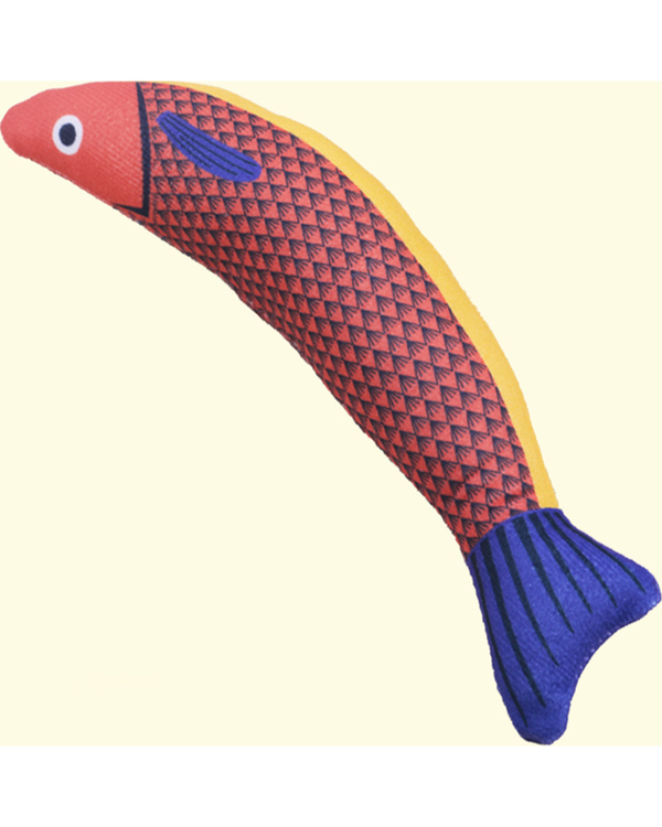 Juguete para gatos en forma de pez escamas rojas y azules